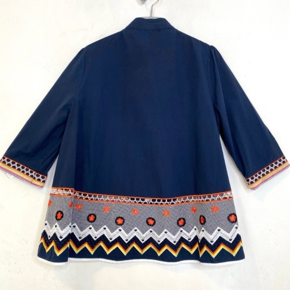 Prada Embroidered Peasant Blouse Floral Crochet 100% Cotton Navy Blue Colorful S - Picture 6 of 13